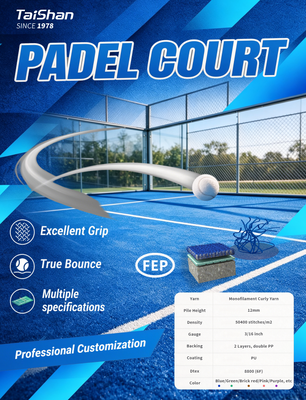 Profesyonel Padel Kortları İçin FEP Sertifikalı 12mm Hav Yüksekliği Tuğla Kırmızı Renkli Padel Yapay Çim